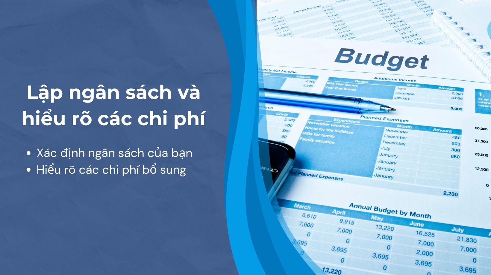 Tính toán ngân sách dựa trên thu nhập, tiết kiệm và các chi phí dự kiến của bạn