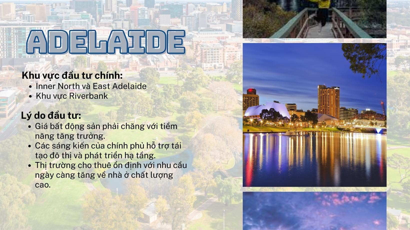Adelaide, thủ phủ của Nam Úc, đang nổi lên như một khu vực phát triển bất động sản đầy hứa hẹn