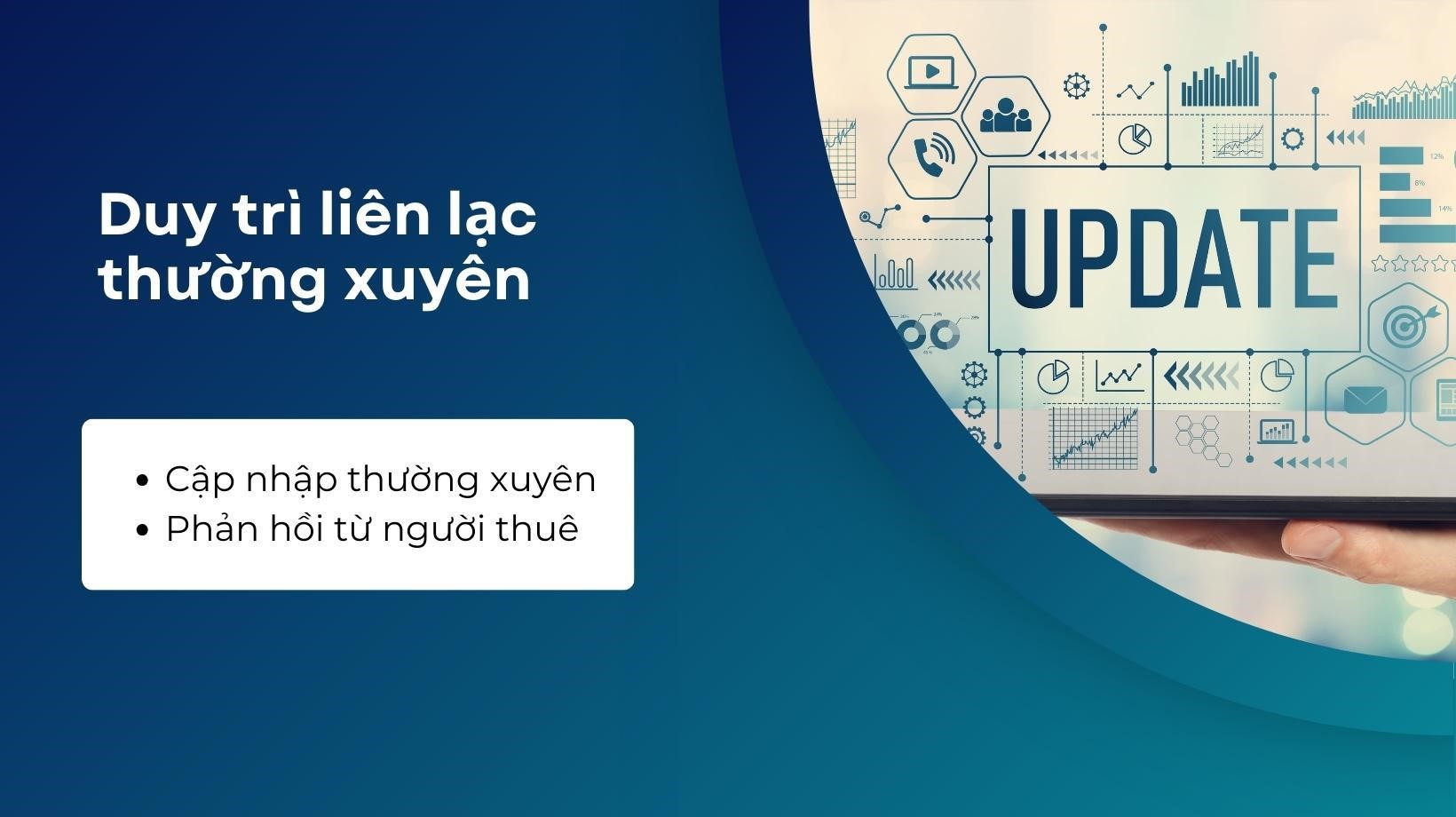 Yêu cầu cập nhật thường xuyên về tình trạng bất động sản, vấn đề của người thuê và hiệu suất tài chính, giúp bạn theo dõi và giải quyết nhanh chóng mọi lo ngại