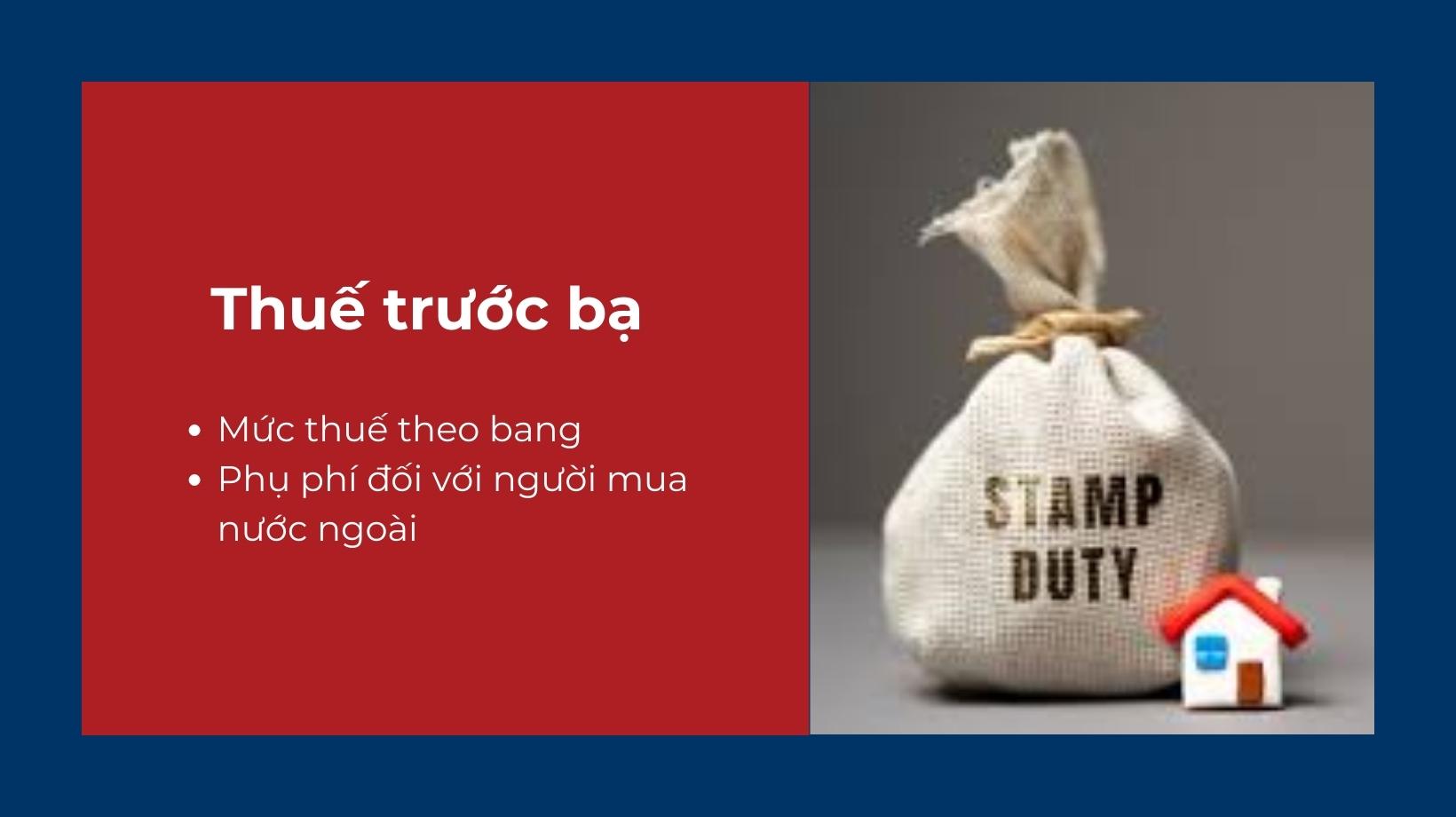 Mức thuế và quy định về trước bạ khác nhau tùy theo từng bang và vùng lãnh thổ
